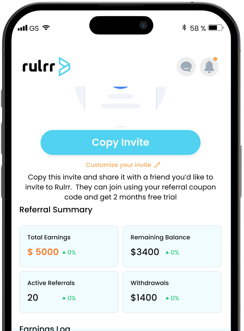 Rulrr app referral dashboard