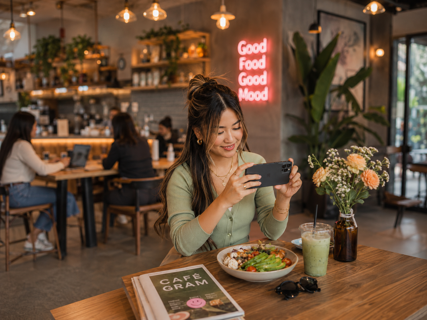 Content creators filming in a local business