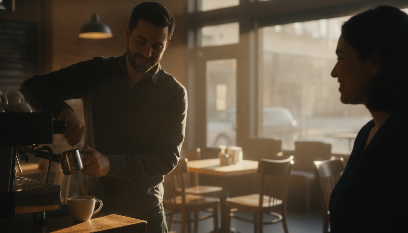 A barista already making a regular’s usual order