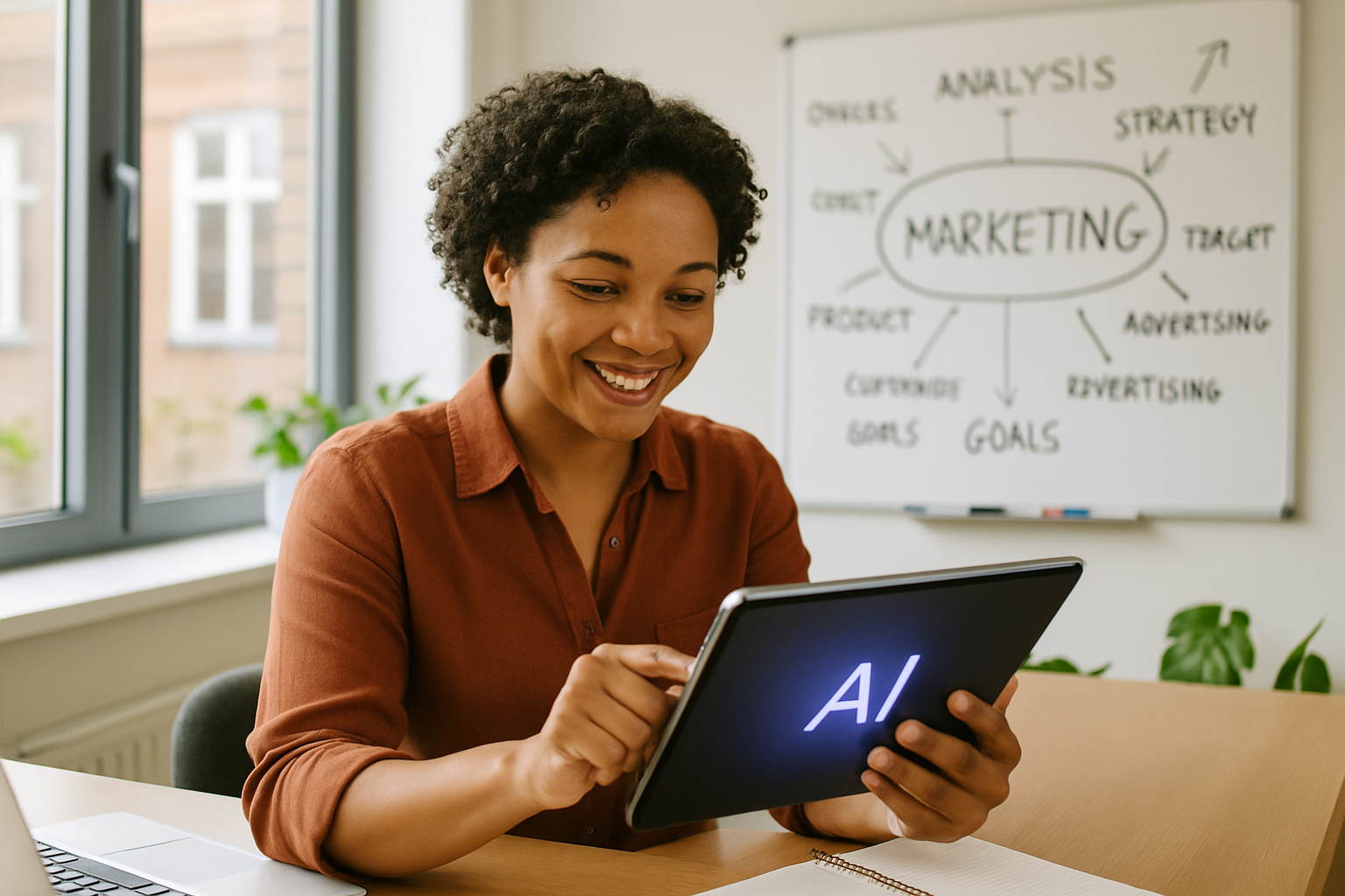 Business owner using AI tools for content creation