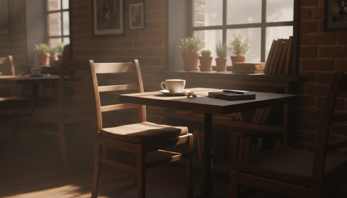 An empty seat at a regular customer’s usual table in a cafe